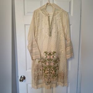 Chic Cream Floral Long Sleeve Dress